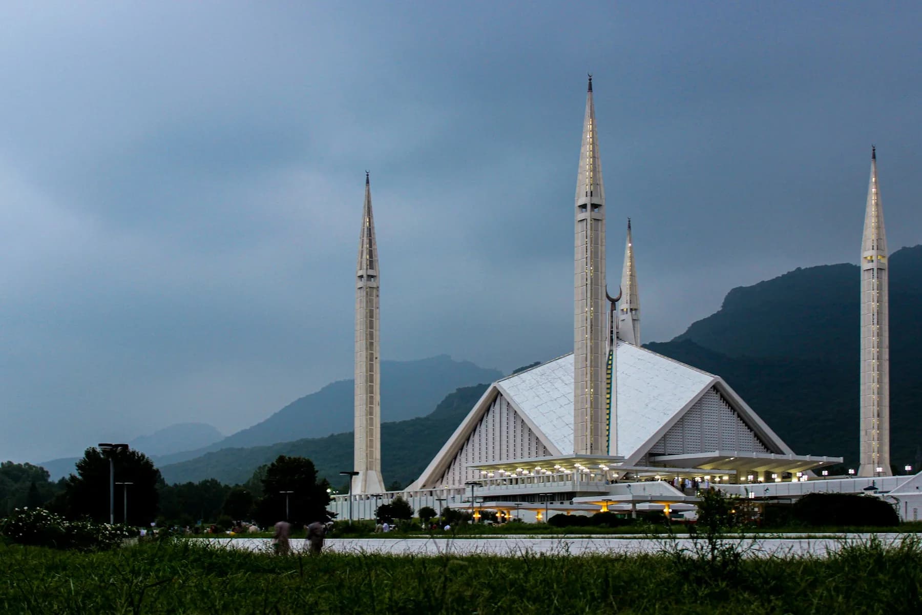 Faisal Mosque framed by the Margalla Hills in Islamabad.